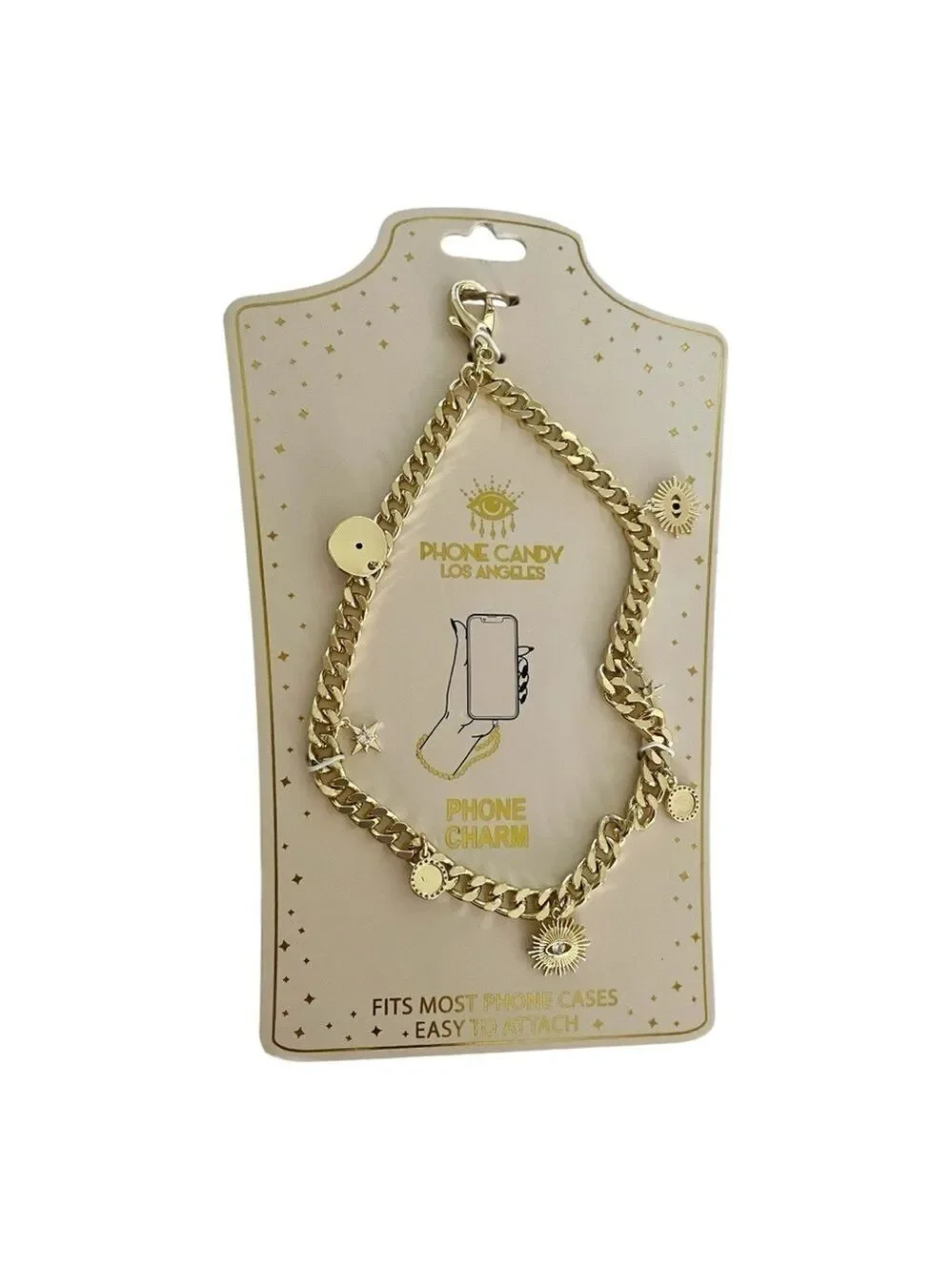 Phone Candy Los Angeles Phone Charm, Gold Wristlet Chain, 7 Gold-Tone Charms.
